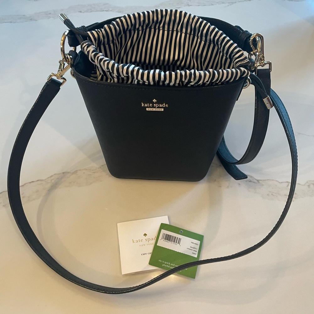 Kate Spade Black Crossbody Bag with Striped Interior